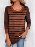 Striped Casual Jersey Crew Neck Blouse
