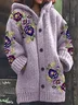 Women's Embroidered Floral Casual Print Hooded Cardigan