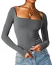 Casual Plain Square Neck T-Shirt