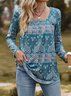Ethnic Square Neck Regular Fit Casual T-Shirt