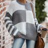 Crew Neck Casual Plaid Loose Sweater