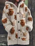 Highland Cow Print Casual Cardigan