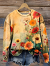 Vintage Floral Art Print Casual Sweatshirt