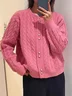 Loose Casual Balloon Sleeve Plain Wool/Knitting Cardigan With No