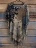 Women's Retro Floral Print Punk Hippie Batwing Tussle Fringes Poncho T-Shirt