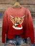 Women's Christmas Highland Cow Print Knitted Crew Neck Sweater