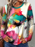 Women's Long Sleeve T-shirt Spring/Fall Multicolor Floral Printing Jersey Crew Neck Daily Going Out Casual Top
