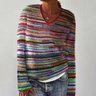 Loose V Neck Casual Striped T-Shirt