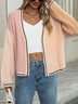 Loose Casual Multicolor Block V Neck Cardigan