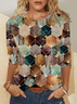 Loose Crew Neck Casual Geometric T-Shirt