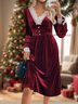 Women's Long Sleeve Spring/Fall Wine Red Plain Lace V Neck Holiday Going Out Casual Maxi A-Line Dress