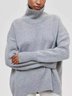 Casual Plain Turtleneck Loose Sweater