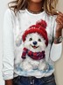 Dog Christmas Crew Neck Regular Fit Casual Dog Blouse