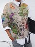 Zipper Loose Casual Floral Sweatshirt