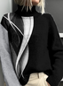 Black And White Colorblock Mock Neck Vintage Sweatshirt