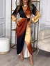 Women's Long Sleeve Spring/Fall flower Ombre Lace V Neck Daily Going Out Casual Maxi H-Line Dress