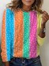 Polka-dot Stripe Print Long-Sleeved Crew Neck T-shirt