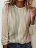 Crew Neck Ombre Regular Fit Casual Long Sleeve Shirt