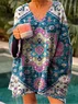 Casual Floral V Neck Loose Sweatshirt