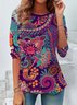 Ethnic Graphic Print Long-Sleeved Crew Neck T-shirt