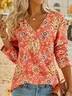 Bohemian Print Long Sleeve V Neck Top
