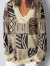 Loose Abstract Graphic Vintage V Neck Sweatshirt