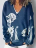 Ethnic Loose V Neck Sweatshirt