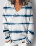 Vintage V Neck Loose Striped Sweatshirt