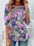 Floral Print Long Sleeve Crew Neck T-shirt