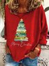Merry Christmas Tree Print Casual Sweatshirt