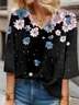 Floral Print Long-sleeved V-neck Blouse