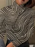 Abstract Line Print Velvet Long-sleeve Stand-collar Blouse
