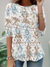 Women's Long Sleeve T-shirt Spring/Fall White Abstract Jersey Crew Neck Daily Going Out Casual Top