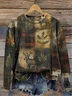 Crew Neck Casual Loose Plaid Sweatshirt