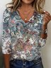 Ethnic Print Long Sleeve V-Neck T-shirt