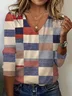 Geometric Print Long Sleeve V-Neck T-shirt