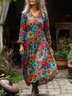 Women's Vintage Lovely Floral Art Print Pocket Cotton Dress