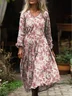 Women's Vintage Lovely Floral Art Print Pocket Cotton Dress