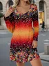 Floral Print Long Sleeve Crew Neck Dress