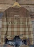 Retro checkered color blocked round neck sweatshirt