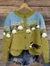 Casual Landscape Print Crew Neck Cardigan
