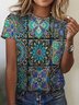 Ethnic Print Short Sleeve Crew Neck T-shirt