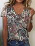 Ethnic Print Short Sleeve V-Neck T-shirt