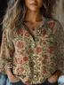 Vintage Folk Floral Art Print Long Sleeve Comfortable Cotton Shirt