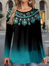Ethnic Print Long Sleeve Crew Neck T-shirt