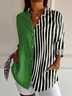 Casual Striped Loose Shirt Collar Shirt