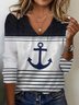 Anchor Print Long Sleeve V-Neck T-shirt