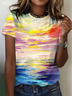 Loose Color Block Casual Jersey T-Shirt