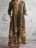 Women's Vintage Lovely Floral Art Print Pocket Cotton Dress