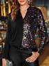 Women's Fashionable Versatile Party & Cocktail Pearl Embellished Panel Shirt